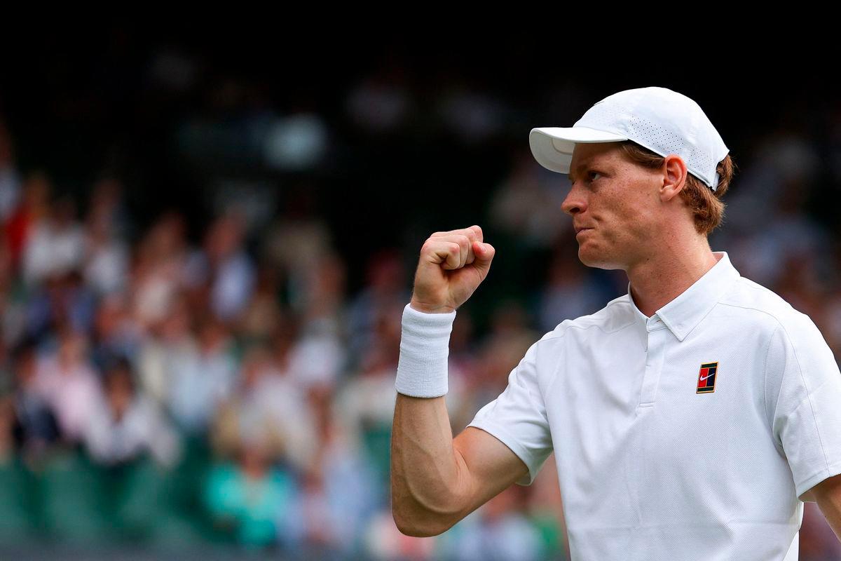 Italy’s Jannik Sinner reacts as he plays against Australia’s Aleksander Vukic during their men’s singles second round tennis match on the fourth day of the 2025 Wimbledon Championships at The All England Lawn Tennis and Croquet Club in Wimbledon, southwest London, on July 3, 2025-AFP