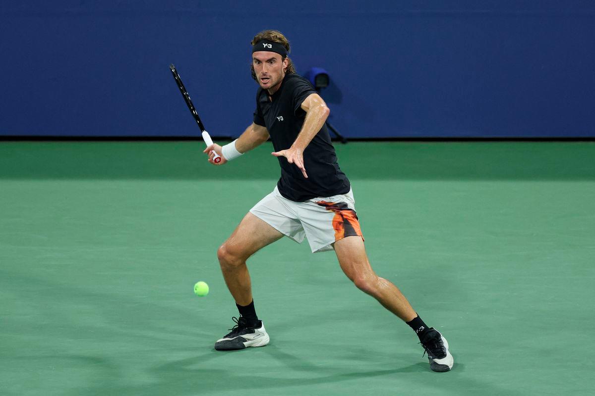 Greece’s Stefanos Tsitsipas hits a forehand return to Germany’s Daniel Altmaier during their men's singles second round tennis match on day five of the US Open tennis tournament at the USTA Billie Jean King National Tennis Center in New York City, on August 28, 2025. - AFPPIX