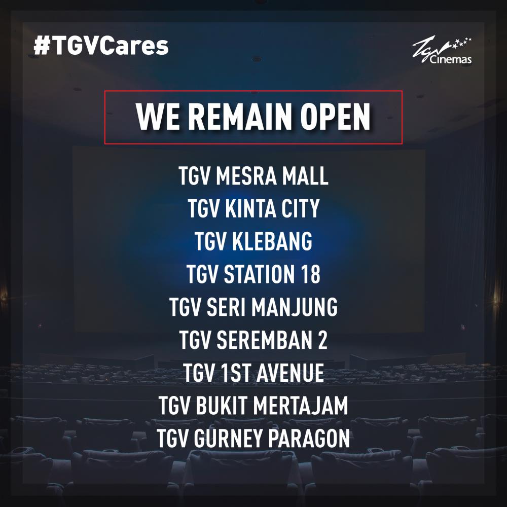 $!TGV Cinemas to pause operations in areas affected by MCO