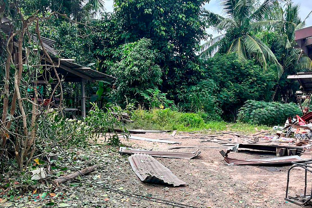 This handout picture taken and released by the Royal Thai Army on July 24, 2025 shows the debris of a damaged house by a rocket strike in Surin province’s Kap Choeng district. - AFP PHOTO / ROYAL THAI ARMY
