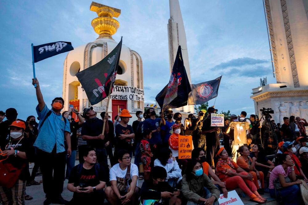 Filepix: Move Forward Party supporters attend a protest at the Democracy Monument following the suspension of party leader and prime ministerial candidate Pita Limjaroenrat in Bangkok on July 19, 2023/AFPPix