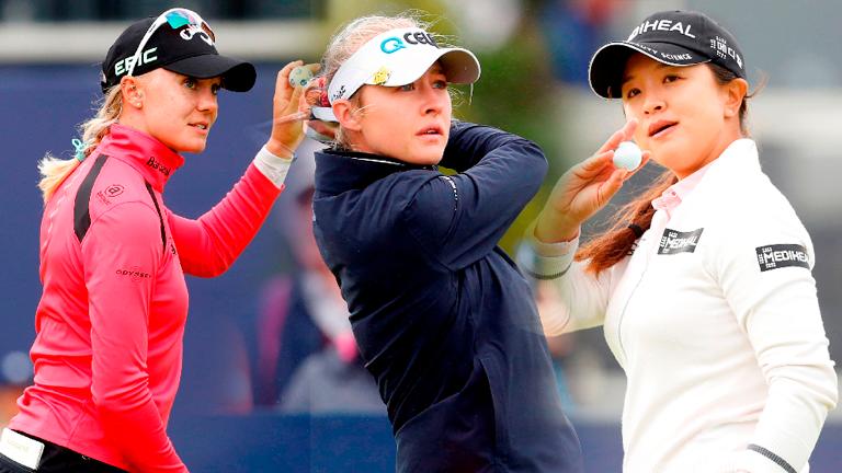 FROM LEFT: Sweden’s Madelene Sagstrom, USA’s Nelly Korda and South Korea’s Kim Sei-young.