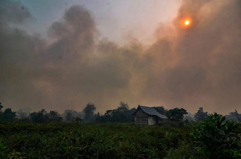 Thick smoke from a forest fire nearly covers the sun over Pekanbaru in Riau province on September 18, 2019. Toxic haze from Indonesian forest fires closed schools and airports across the country and in neighbouring Malaysia on Sept 18, while air quality worsened in Singapore just days before the city's Formula One motor race. - AFP