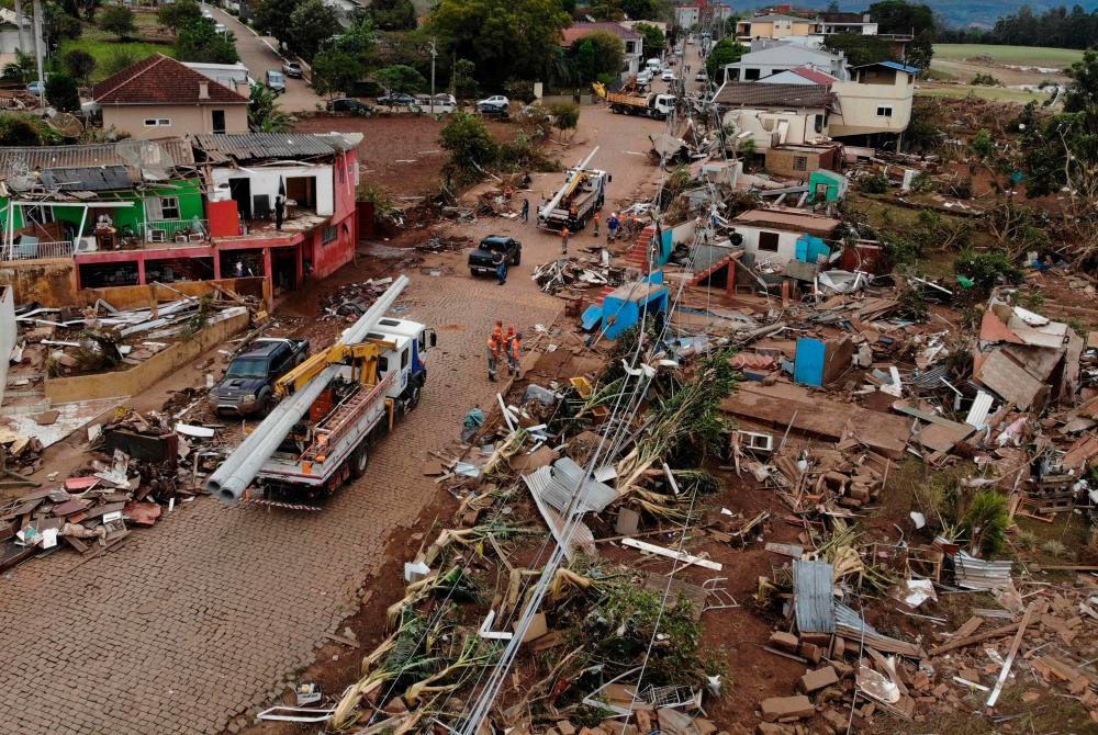 Aerial view of the damage caused by a cyclone in Roca Sales, Rio Grande do Sul state, Brazil on September 7, 2023. AFPPIX
