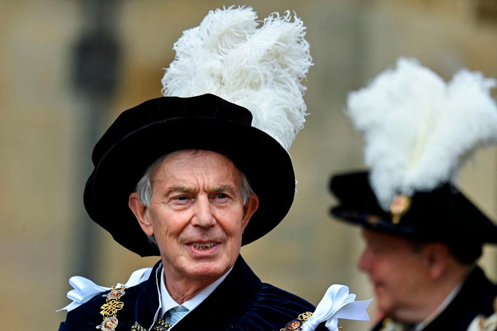 Britain’s Former Prime Minister Tony Blair arrives at St George’s Chapel to attend the Most Noble Order of the Garter Ceremony in Windsor Castle in Windsor, west of London on June 13, 2022. AFPPIX
