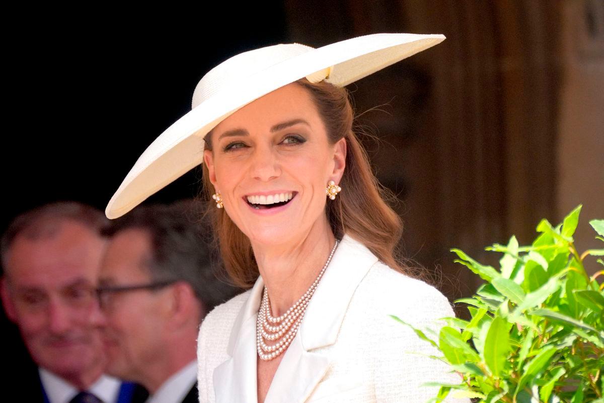 Britain’s Britain’s Catherine, Princess of Wales smiles as she attends the Order of the Garter service at St George’s Chapel in Windsor Castle, west of London, on June 16, 2025. (Photo by Yui Mok / POOL / AFP)