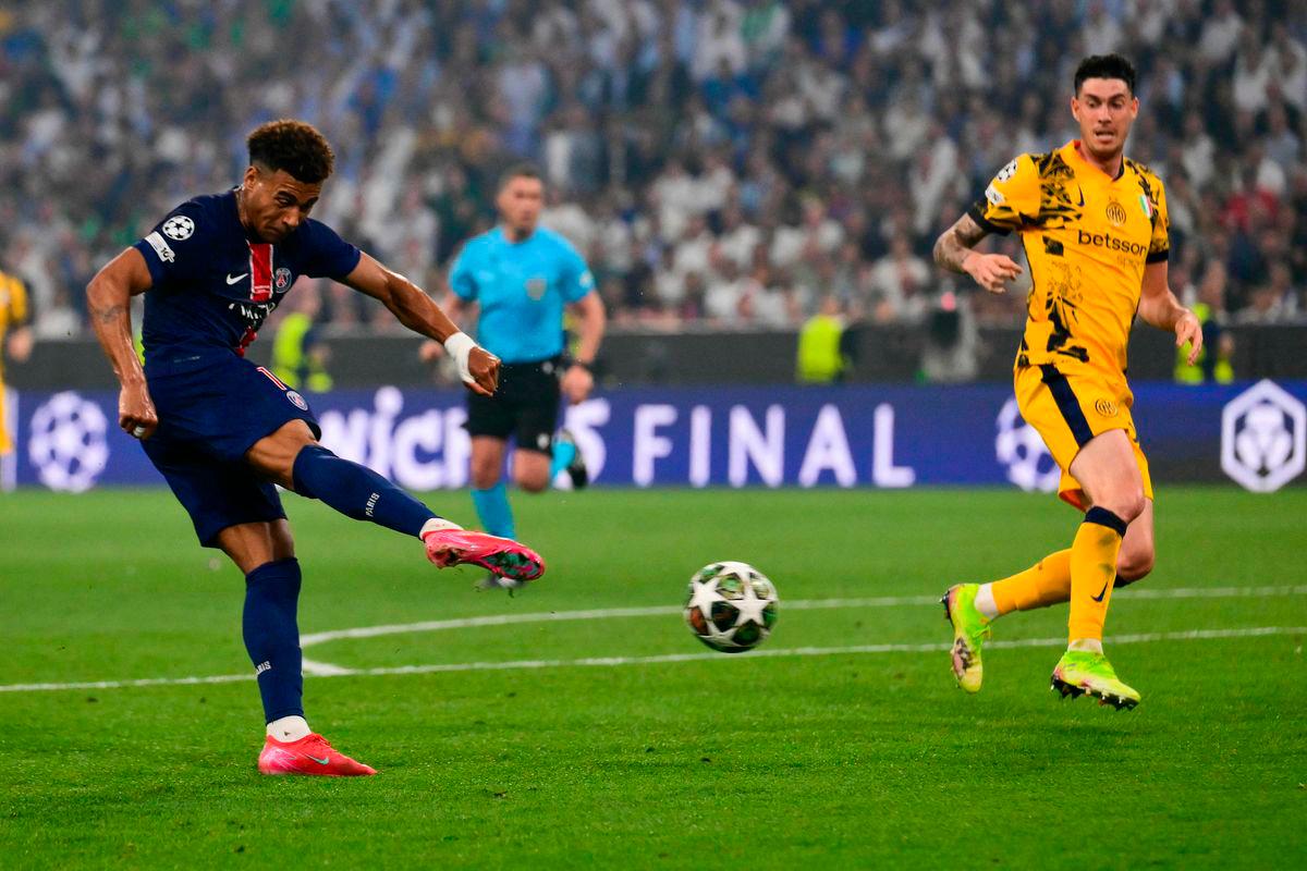 Paris Saint-Germain’s French midfielder #14 Desire Doue scores his team’s second goal during the UEFA Champions League final football match between Paris Saint-Germain (PSG) and Inter Milan in Munich, southern Germany on May 31, 2025. AFPpix