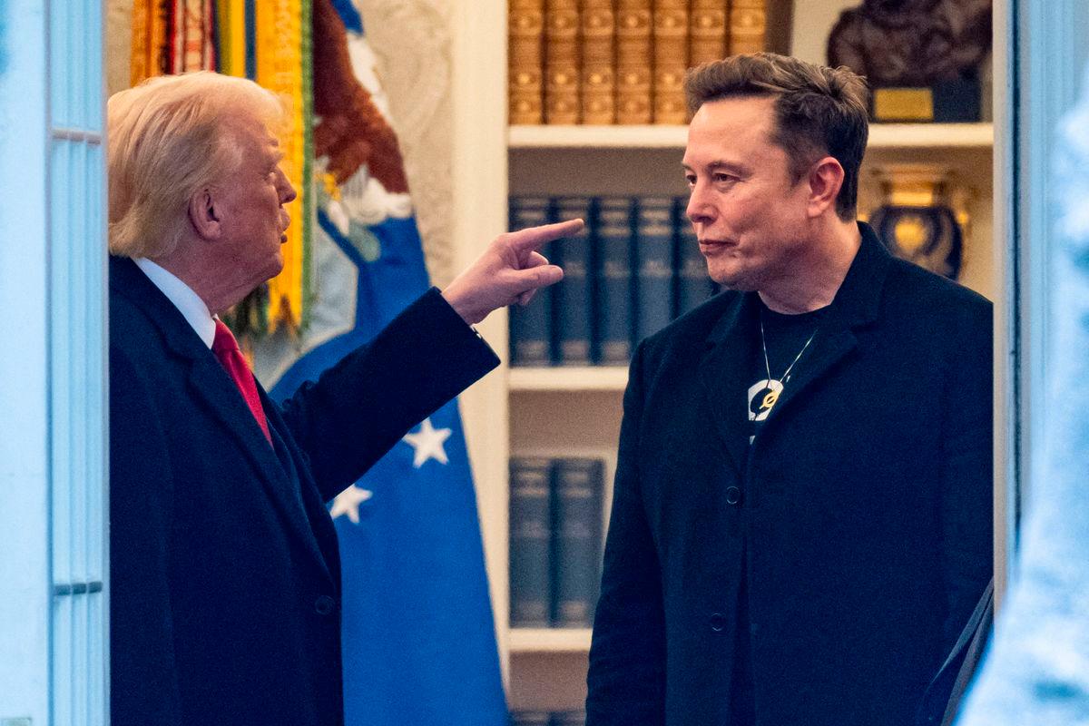 FILEpix: US President Donald Trump and Elon Musk (R) speak in the Oval Office before departing the White House in Washington, DC, on the way to Trump’s residence at Mar-a-Lago in Palm Beach, Florida on March 14, 2025.