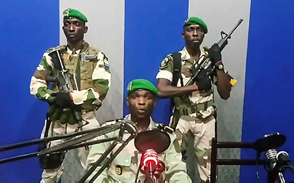 In this video grab made on a video footage obtained on YouTube on Jan 7, 2019, Gabon soldiers on state radio called on the people to “rise up” and announced a “national restoration council” would be formed, as an ailing President Ali Bongo is out of the country. — AFP