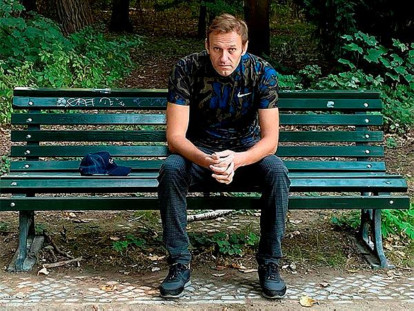 This handout picture posted on Sept 23, 2020 on the Instagram account of @navalny shows Russian opposition leader Alexei Navalny sitting on a bench in Berlin.