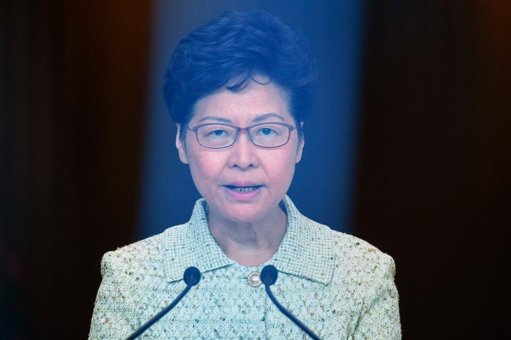 Hong Kong Chief Executive Carrie Lam takes part in her weekly press conference in Hong Kong on Oct 15, 2019. — AFP