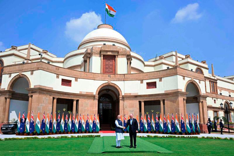 Fore representational purposes: - India’s Prime Minister Narendra Modi (L) shakes hands with his New Zealand’s counterpart Christopher Luxon before their meeting at the Hyderabad House in New Delhi on March 17, 2025. AFPpix