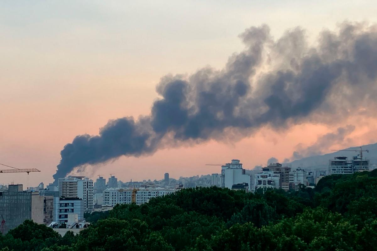 Smoke billows from an explosion at the Islamic Republic of Iran Broadcasting (IRIB) building in Tehran on June 16, 2025. The IRIB building was struck in an Israeli attack on June 16, cutting live coverage immediately. The blast occurred as the presenter was live on TV lambasting Israel before she was seen leaving the live broadcast, Iranian media reported, sharing a video of the incident. - AFPpix