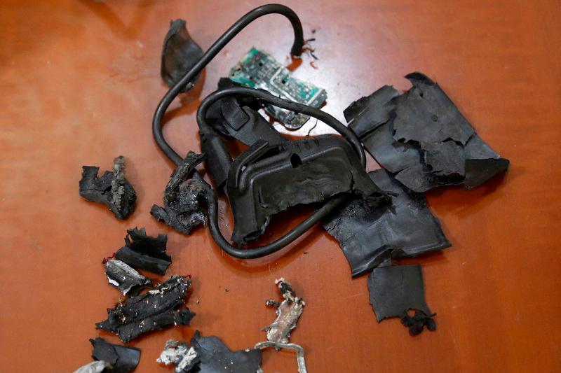 A photo taken on September 18, 2024, in Beirut’s southern suburbs shows the remains of exploded pagers on display at an undisclosed location. Hundreds of pagers used by Hezbollah members exploded across Lebanon on September 17, killing at least nine people and wounding around 2,800 in blasts the Iran-backed militant group blamed on Israel. - AFPpix