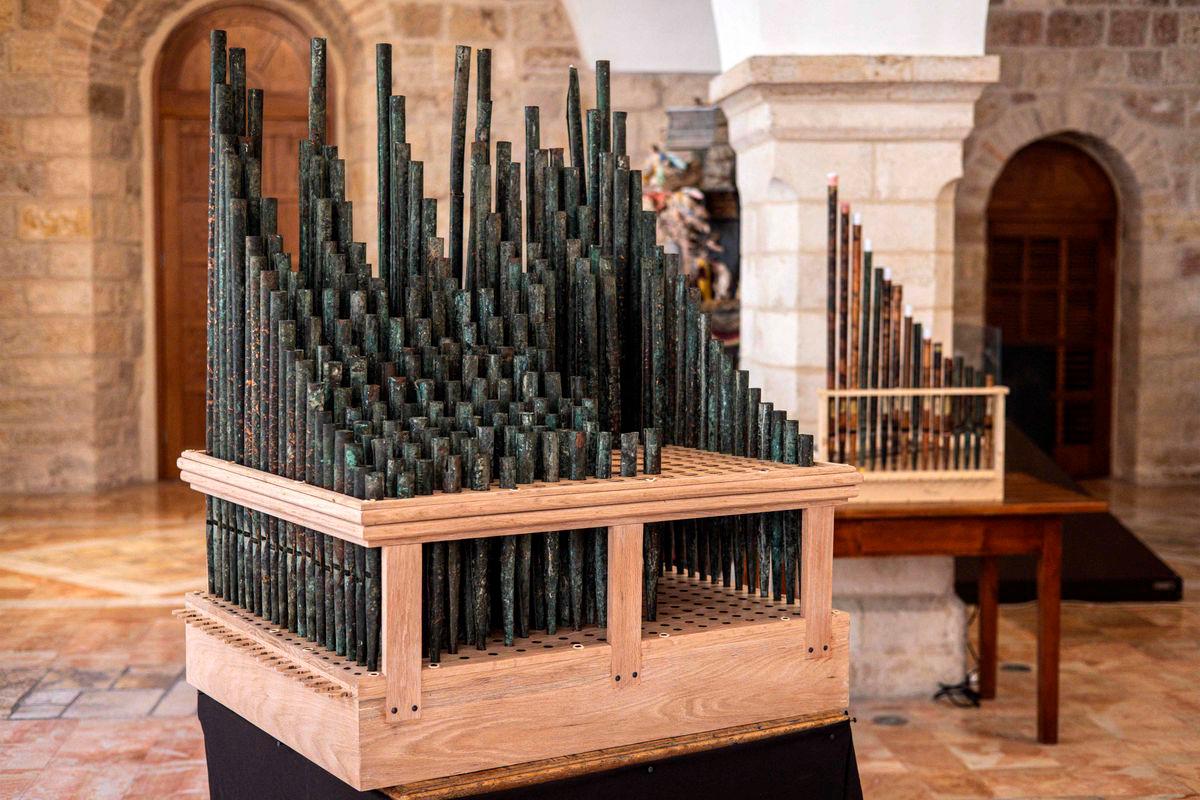 The oldest organ in Christendom is pictured during its unveiling and playing at the Saint Saviour’s Monastery in the old city of Jerusalem on September 9, 2025. (Photo by JOHN WESSELS / AFP)