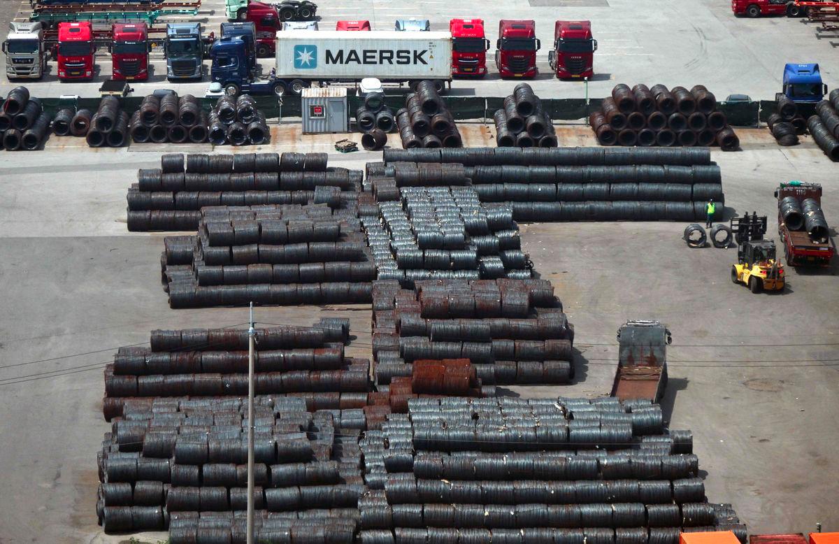 Steel coils are seen at a port in Pyeongtaek on July 31, 2025. US President Donald Trump said on July 30, that the United States will impose a 15 percent tariff on imports from South Korea, as he touted a full and complete trade deal between both countries. - AFPPIX
