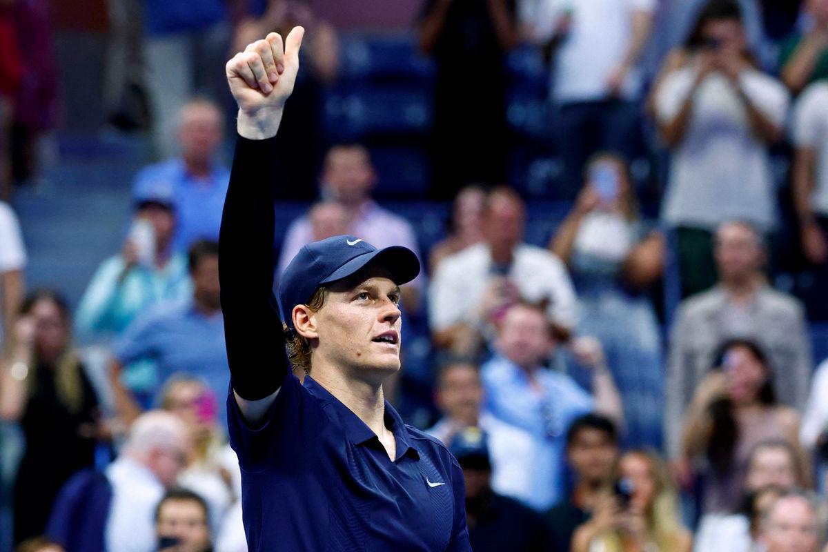 Italy’s Jannik Sinner celebrates after victory over Canada’s Felix Auger-Aliassime during their men's singles semifinal tennis match on day thirteen of the US Open tennis tournament at the USTA Billie Jean King National Tennis Center in New York City, on September 5, 2025. - AFPPIX