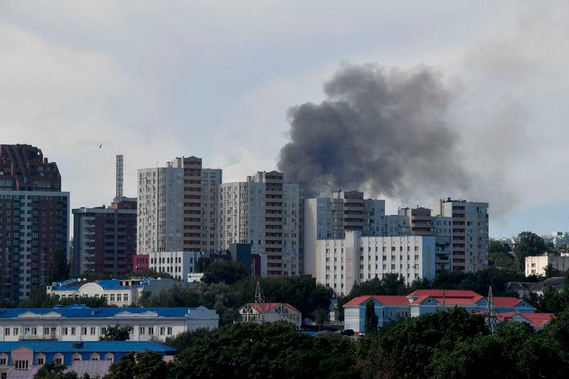 The photograph shows a black smoke over the Ukrainian capital of Kyiv amid Russian invasion in Ukraine - AFPpix