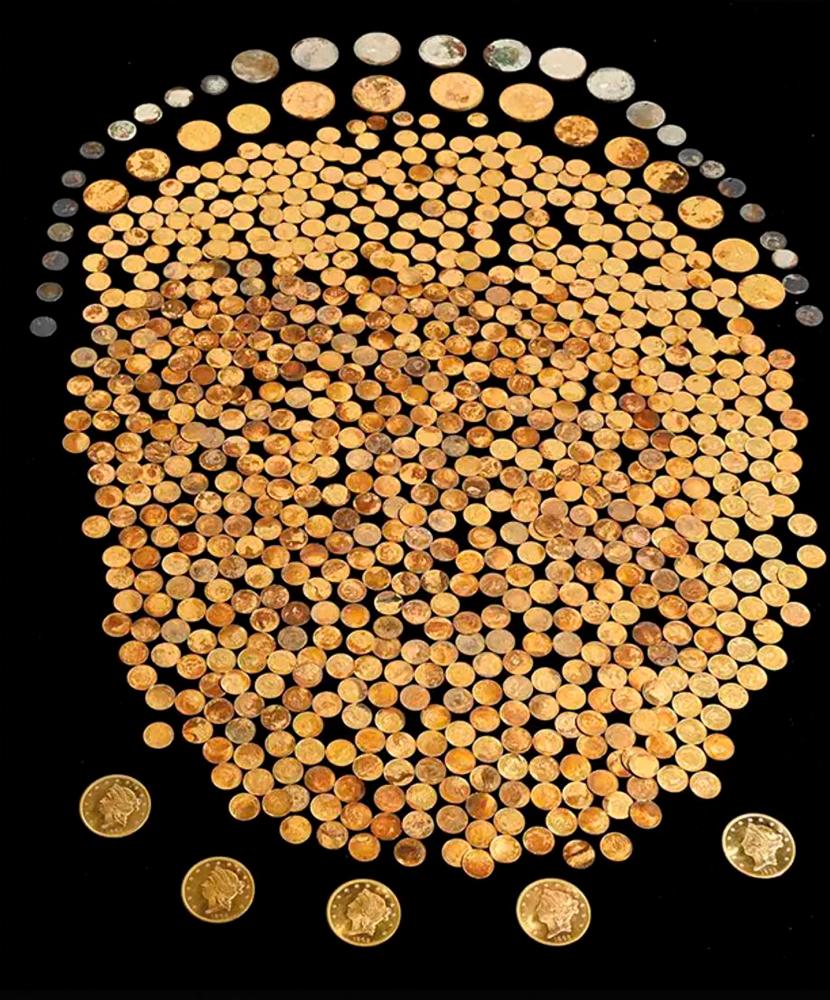 This undated handout image courtesy of GovMint.com shows a collection of US Gold Dollars in Type I, Type II, and Type III, with the date range of 1854-1862; $10 Liberty’s with a date range of 1840-1862; $20 Libertys dated between 1857 and 1862; and 1863-P $20 Gold Liberty coins/AFPPix