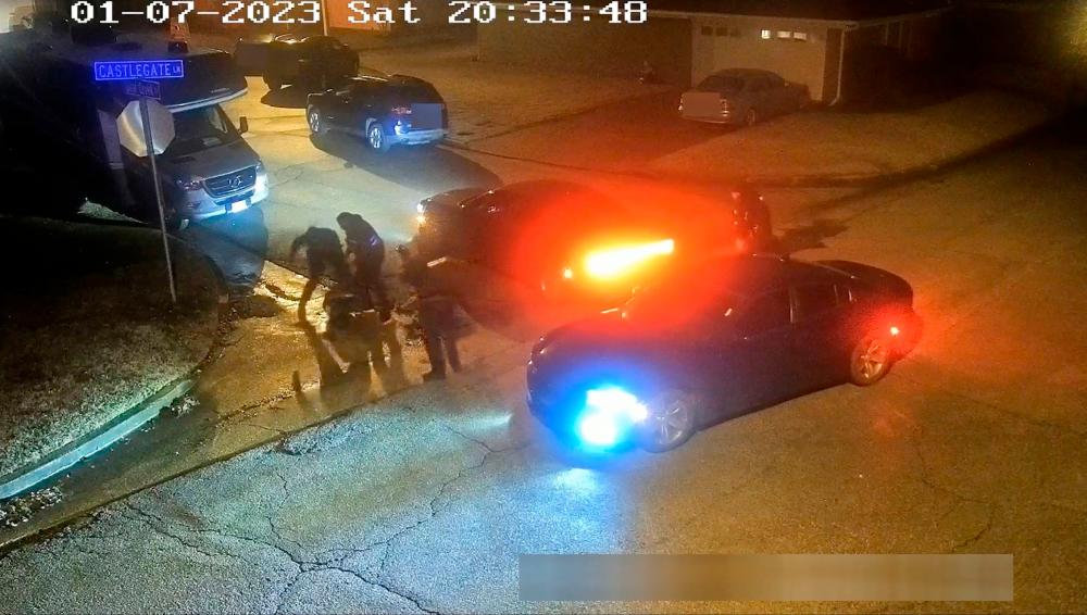 This still image from a Memphis street-cam video released by the City of Memphis on January 27, 2023, shows Police officers beating Tyre Nichols, in Memphis, Tennessee. AFPPIX