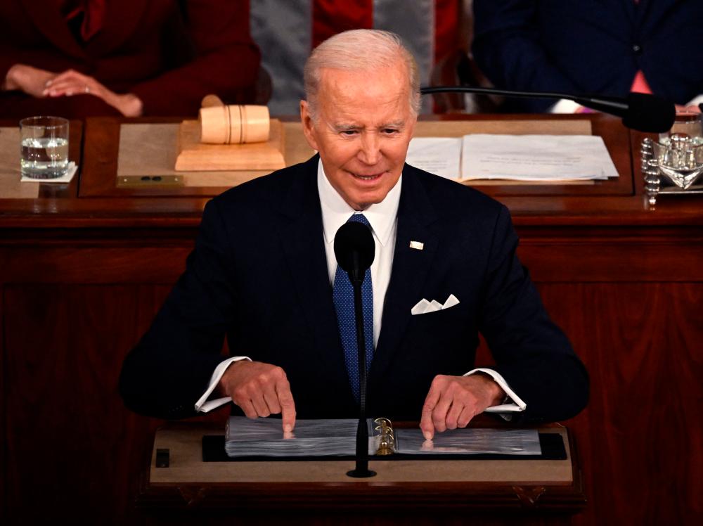 US President Joe Biden delivers the State of the Union address in the House Chamber of the US Capitol in Washington, DC, on February 7, 2023. AFPPIX
