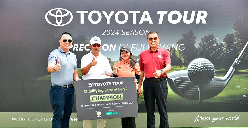 FROM LEFT: Nicky Lim (UMW Toyota), Nik Mustapha (PGM), Zulaikah Nasser, Shahril Zaini (Kota Seriemas). – TOYOTA TOUR/RANTAU