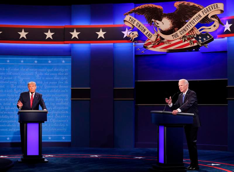 U.S. President Donald Trump and Democratic presidential nominee Joe Biden participate in their second 2020 presidential campaign debate at Belmont University in Nashville, Tennessee, U.S., October 22, 2020. — Reuters