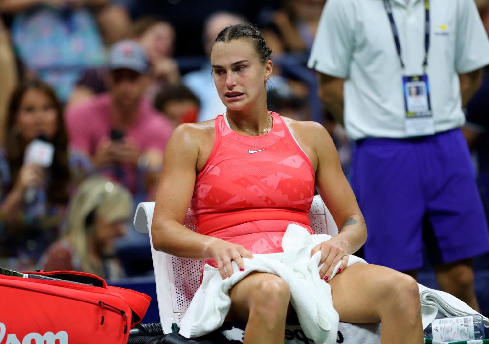 Tennis - US Open - Flushing Meadows, New York, United States - September 9, 2023Belarus' Aryna Sabalenka reacts during her final match against Coco Gauff of the US. REUTERSPIX