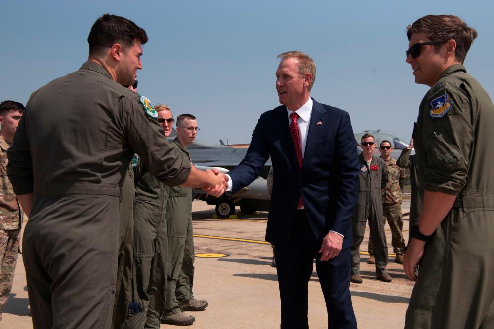 Acting US Secretary of Defense Patrick M. Shanahan meets with members of the 51st Fighter Wing, at Osan Air Base, South Korea, June 3, 2019. - Reuters