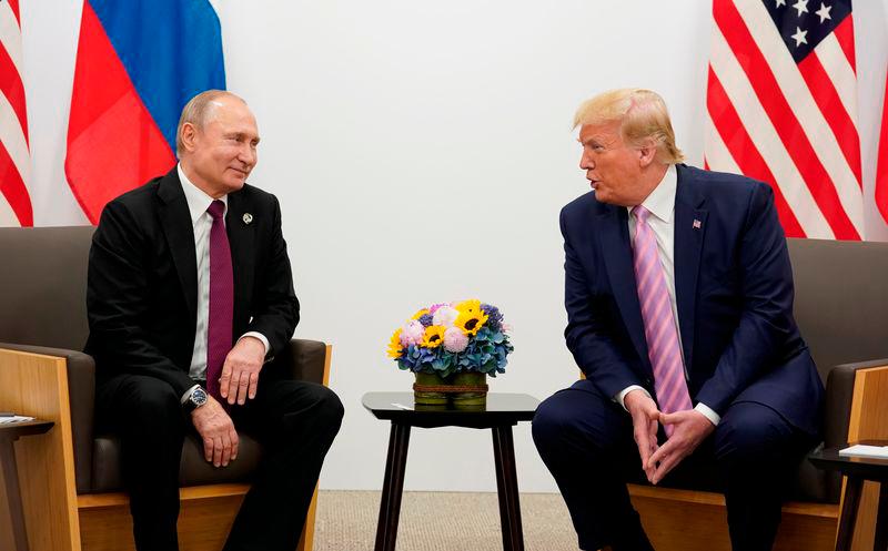 Russia’s President Vladimir Putin and U.S. President Donald Trump talk during a bilateral meeting at the G20 leaders summit in Osaka, Japan, June 28, 2019 - REUTERSpix