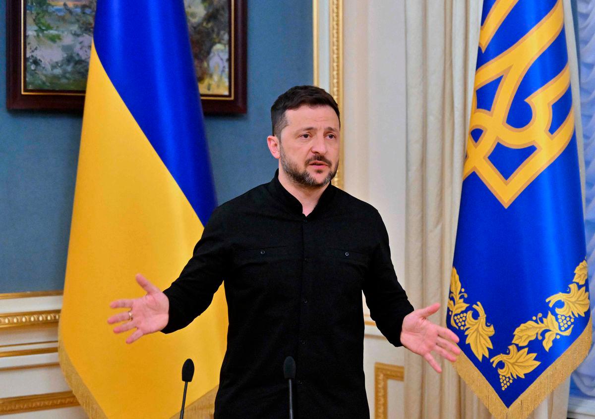 Ukraine’s President Volodymyr Zelensky speaks to media during a press briefing after his phone talks with the US president, in Kyiv, on May 19, 2025. AFPpix
