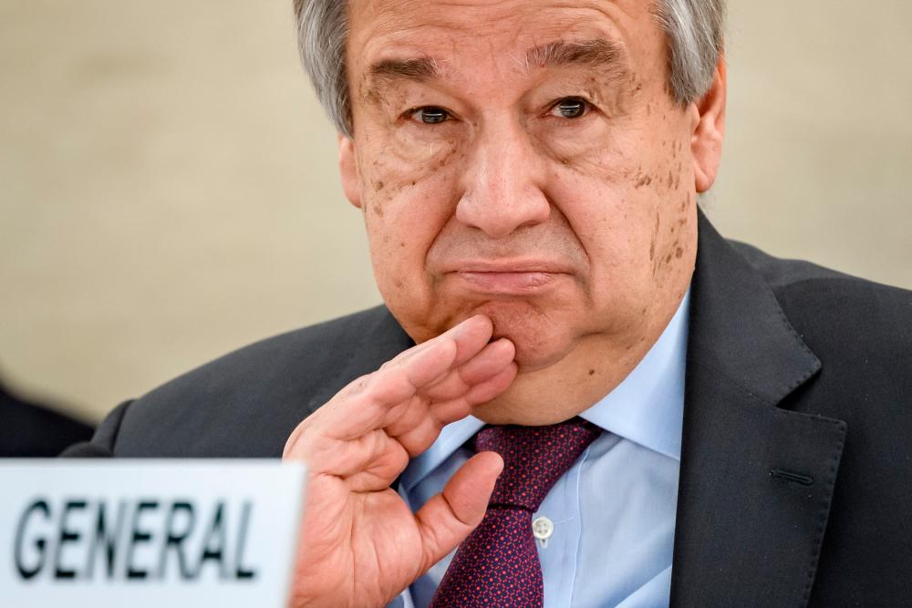 In this file photo taken on February 24, 2020 UN Secretary-General Antonio Guterres looks on at the opening of the UN Human Rights Council's main annual session in Geneva. - AFP