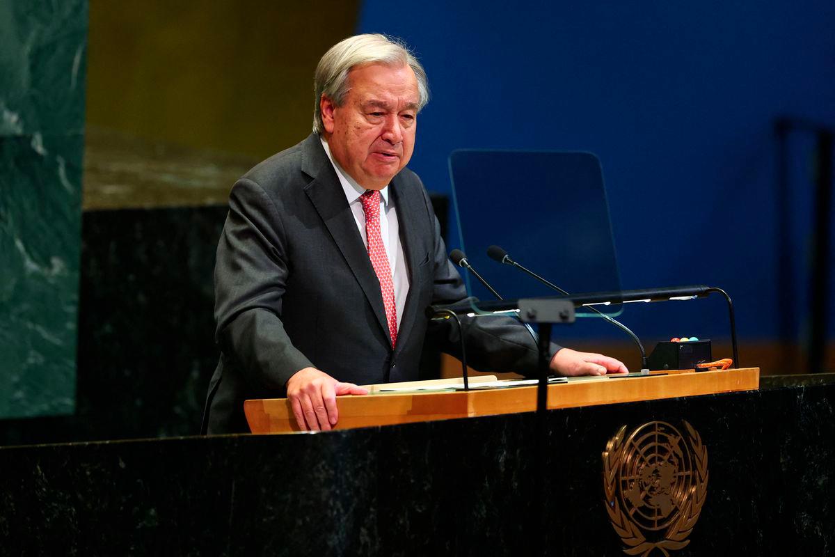 UN Secretary General Antonio Guterres speaks during a United Nations Summit on Palestinians at UN headquarters during the United Nations General Assembly (UNGA) in New York on September 22, 2025. - AFPPIX