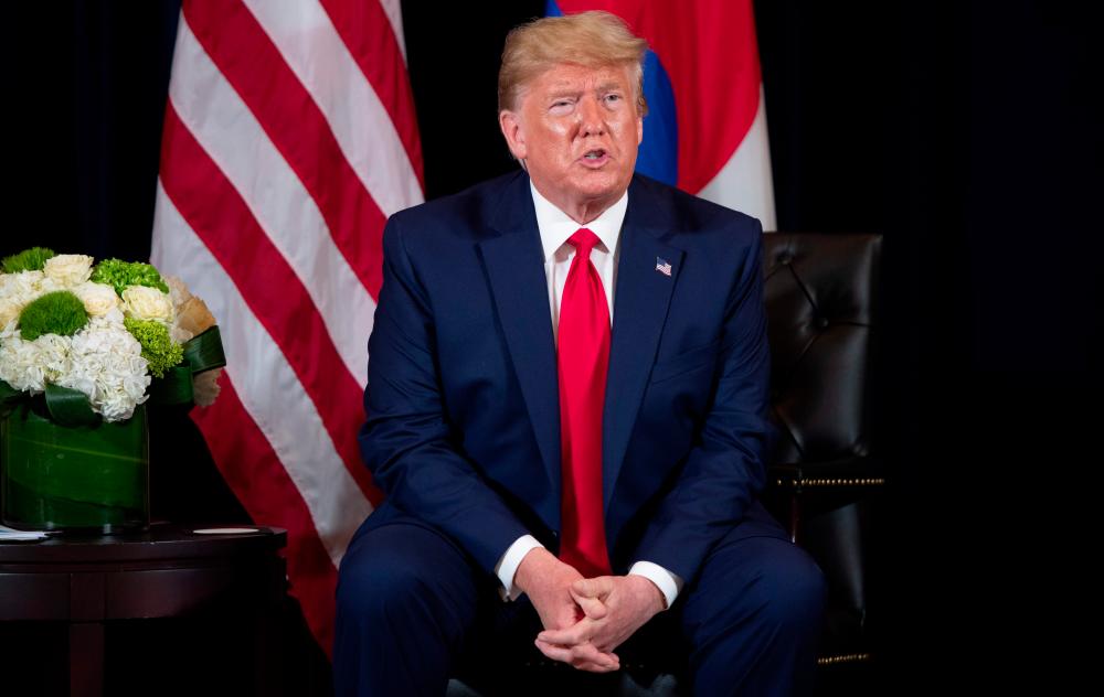 US President Donald Trump speaks during a meeting with Korean President Moon Jae-in on the sidelines of the UN General Assembly in New York, September 23, 2019. — AFP