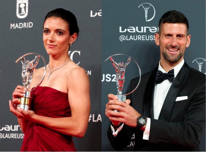 Winners of the Laureus Award (World Sportsman and Sportswoman of the Year) Novak Djokovic (R) and Aitana Bonmati (L) - REUTERSPIX