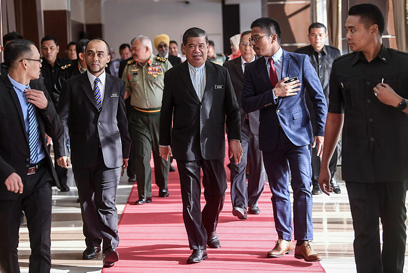 Defence Minister Mohamad Sabu arrives for the presentation of the Defence Ministry Excellent Service and Pingat Perkhidmatan dan Pekerti Terbilang (PPT) awards at Wisma Perwira, on Feb 25, 2019. — Bernama