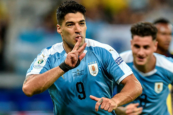 Uruguay’s Luis Suarez celebrates after scoring against Ecuador during their Copa America football tournament group match at the Mineirao Stadium in Belo Horizonte, Brazil, on June 16, 2019.