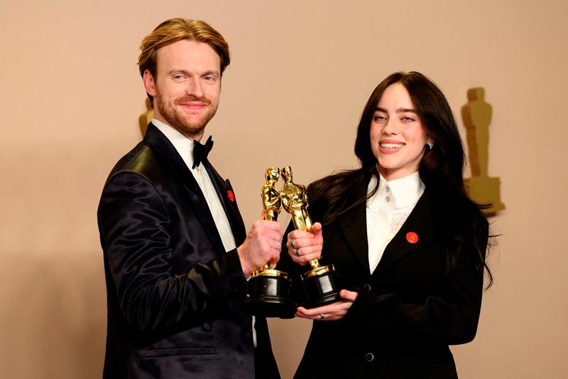 $!Finneas O'Connell and Billie Eilish, winners of the Best Original Song award for 'What Was I Made For?' from Barbie//AFP