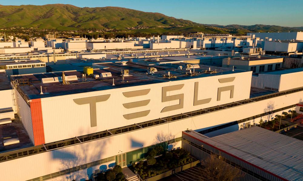 An aerial view shows the Tesla Fremont Factory in Fremont, California on February 10, 2022. AFPPIX