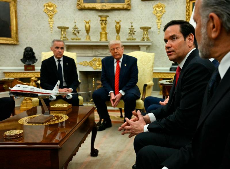 US Secretary of State Marco Rubio (2R) speaks as US President Donald Trump meets with Canadian Prime Minister Mark Carney in the Oval Office of the White House in Washington, DC, on May 6, 2025. AFPpix