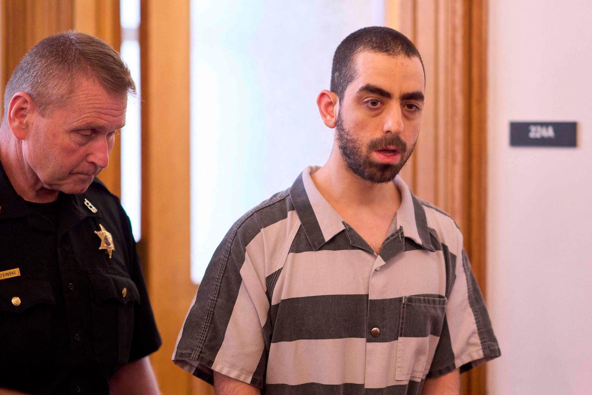 Hadi Matar, the man convicted of stabbing author Salman Rushdie arrives for his sentencing hearing at the Chautauqua County Courthouse in Chautauqua, New York, on May 16, 2025. AFPpix