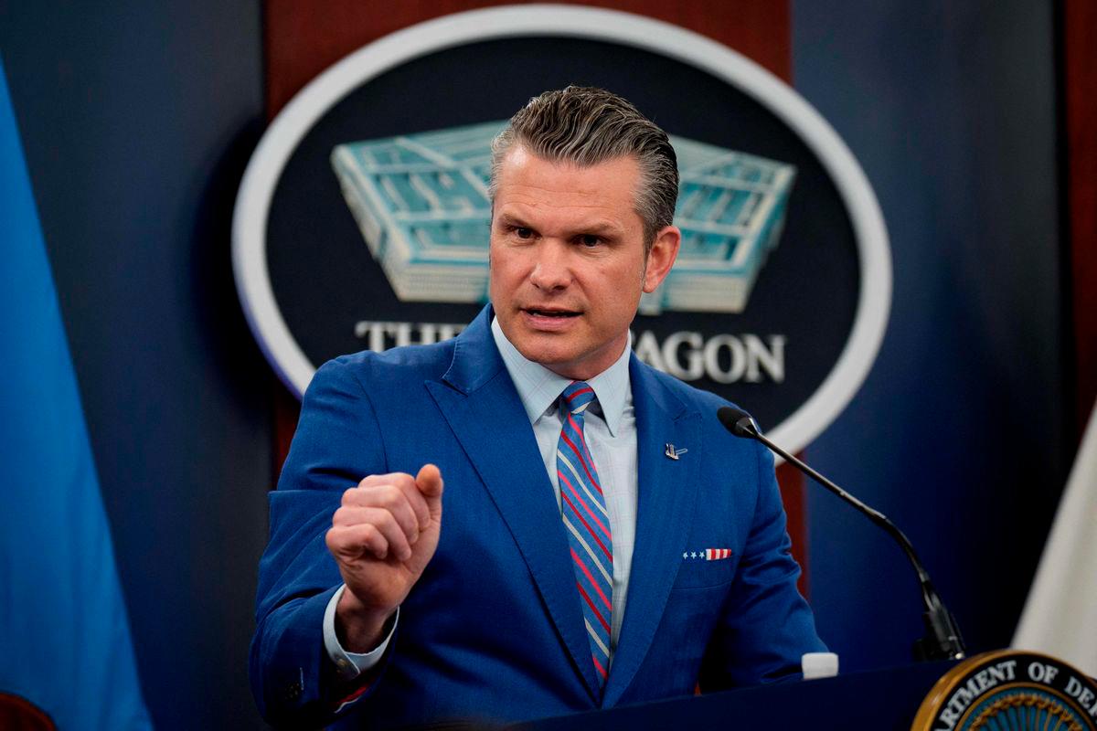 U.S. Defense Secretary Pete Hegseth speaks during a news conference at the Pentagon on June 26, 2025 in Arlington, Virginia. (Photo by Andrew Harnik / GETTY IMAGES NORTH AMERICA / AFP)