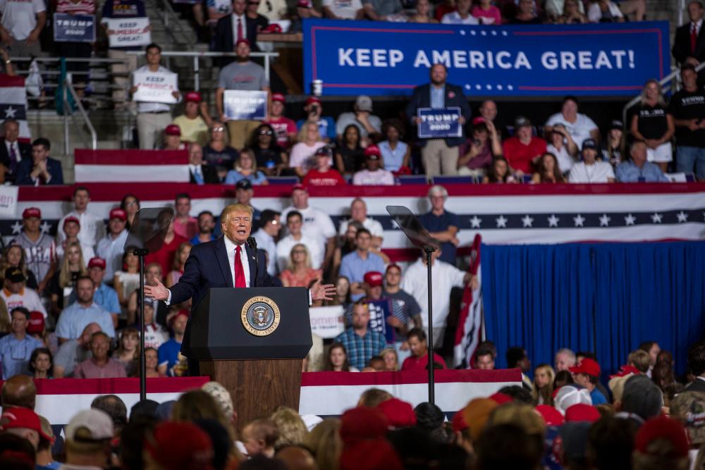 President Donald Trump speaks during a Keep America Great rally on July 17, 2019 in Greenville, North Carolina. — AFP