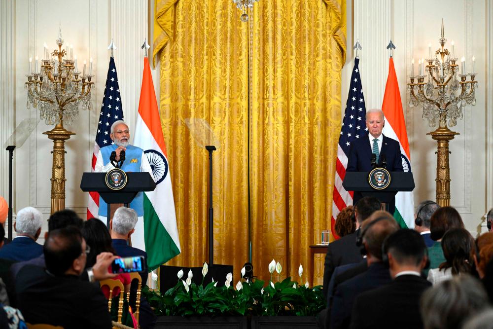 Biden and Modi during a joint press conferences in the White House in Washington DC, on Thursday, June 22, 2023. – AFPpic