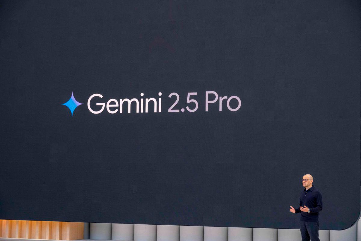 Demis Hassabis, CEO of DeepMind Technologies, addresses the crowd during Google’s annual I/O developers conference in Mountain View, California on May 20, 2025. AFPpix