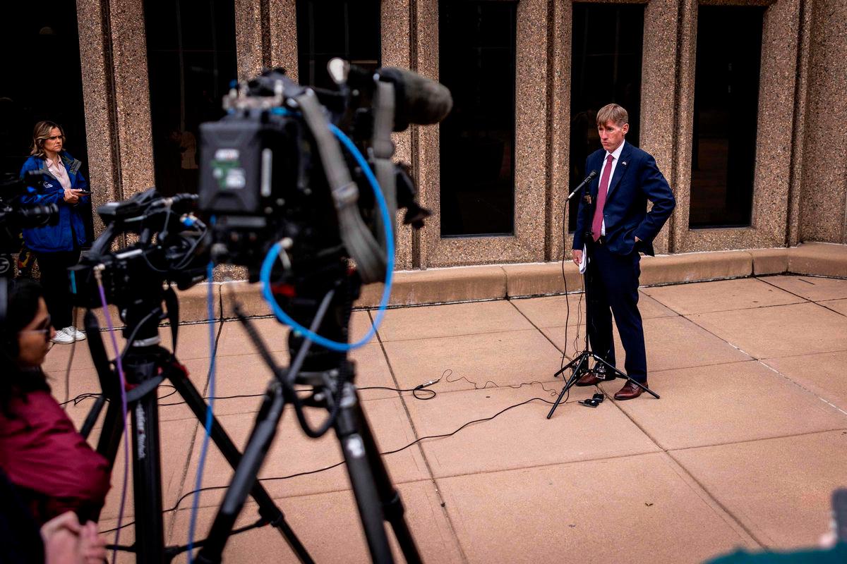 Boulder County District Attorney Michael Dougherty speaks at a press conference on June 5, 2025 at the Boulder County Justice Center after a court hearing for Mohamed Sabry Soliman, suspect in the June 1 Molotov cocktail attack on a Jewish solidarity walk in Boulder, Colorado. AFPPIX