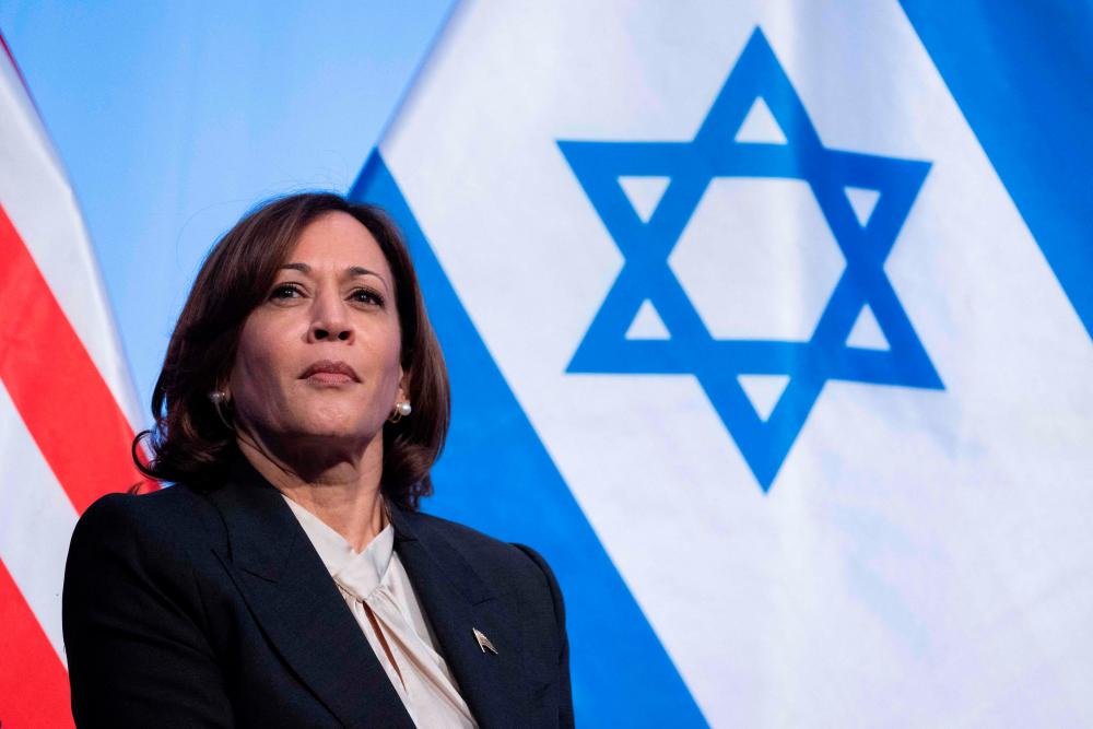 US Vice President Kamala Harris attends Israel’s Independence Day Reception, hosted by the Embassy of Israel to celebrate the 75th anniversary of the founding of the State of Israel, at the National Building Museum in Washington, DC, on June 6, 2023. AFPPIX