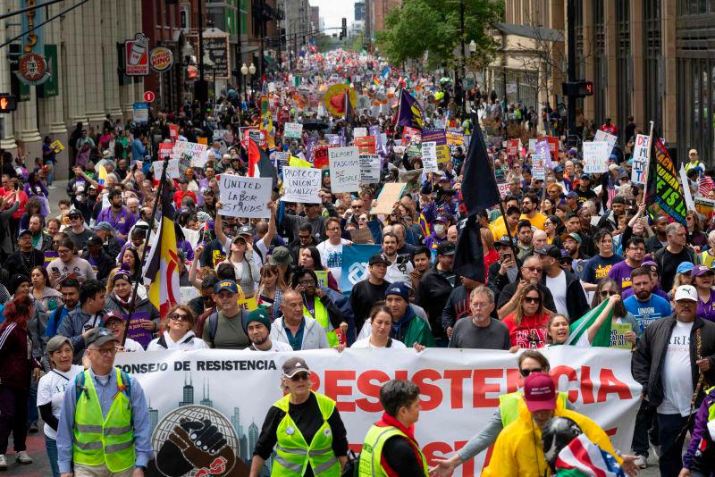Demonstrators march into downtown protesting the policies of President Donald Trump and showing support for union labor on May 01, 2025 in Chicago, Illinois. The demonstration was one of more than a thousand scheduled to take place around the country today. AFPpix