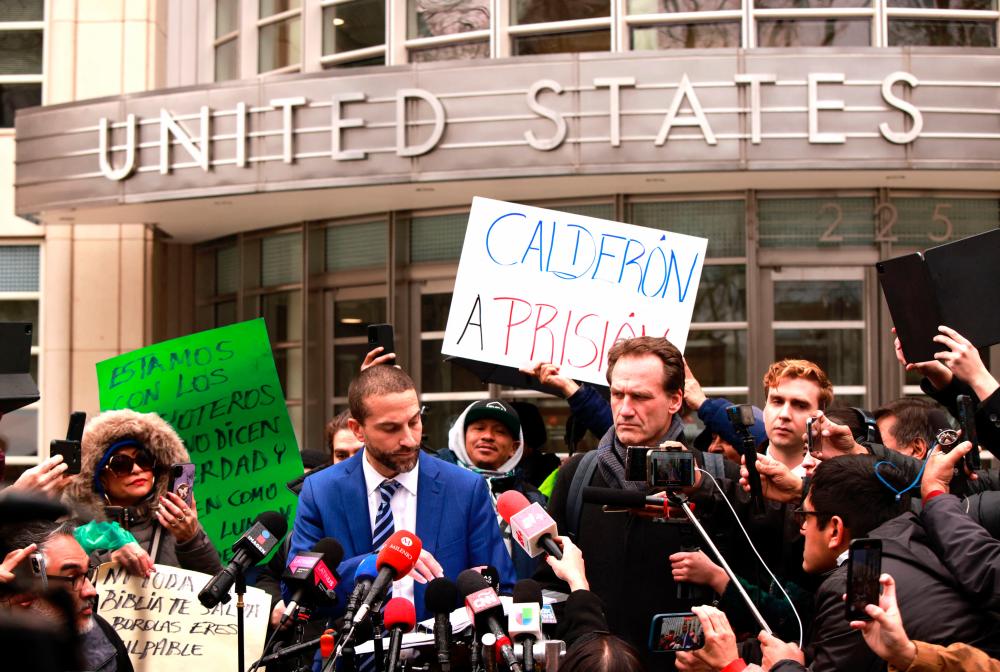 Attorney Cesar de Castro speaks to members of the media after a verdict was announced at the courthouse where the trial of former Mexican Secretary of Public Security Genaro Garcia Luna is being held, in the Brooklyn borough of New York City on February 21, 2023. AFPPIX