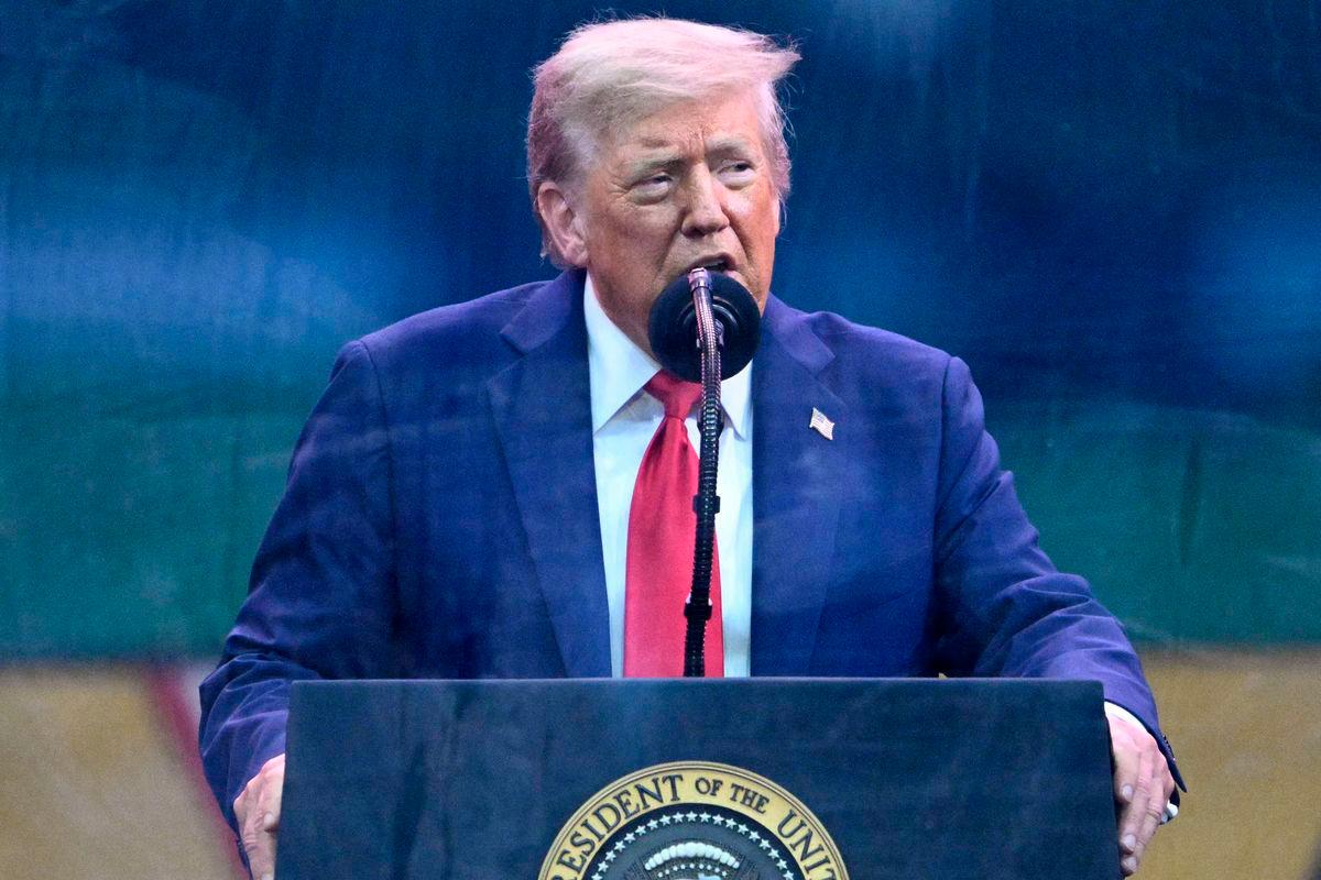 US President Donald Trump speaks during the Army 250th Anniversary Parade from the Ellipse in Washington, DC on June 14, 2025. AFPpix